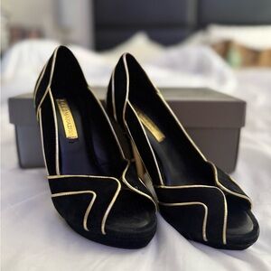 BCBGMaxAzria Black and Gold Platform Heels